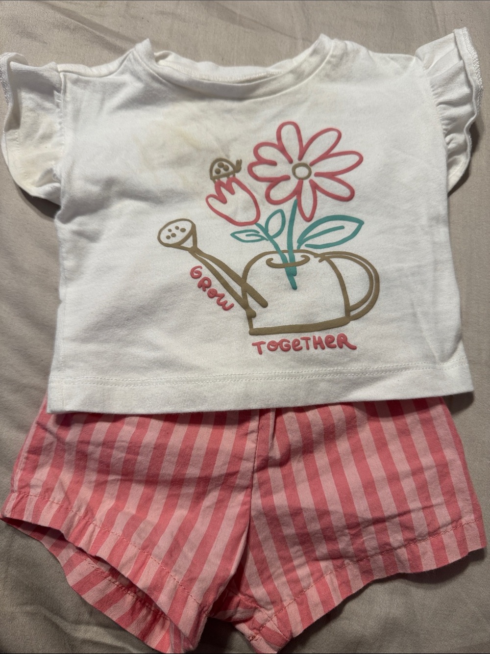 Carters Baby Girls' Floral Watering Can Tee and Pink Striped Shorts Set- Newborn